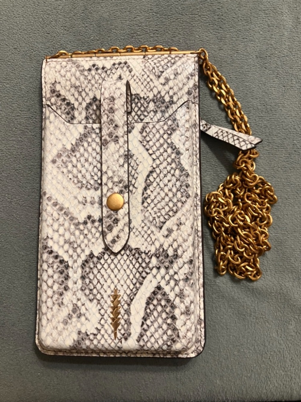 Snake-Print Crossbody Wallet with Gold Chain